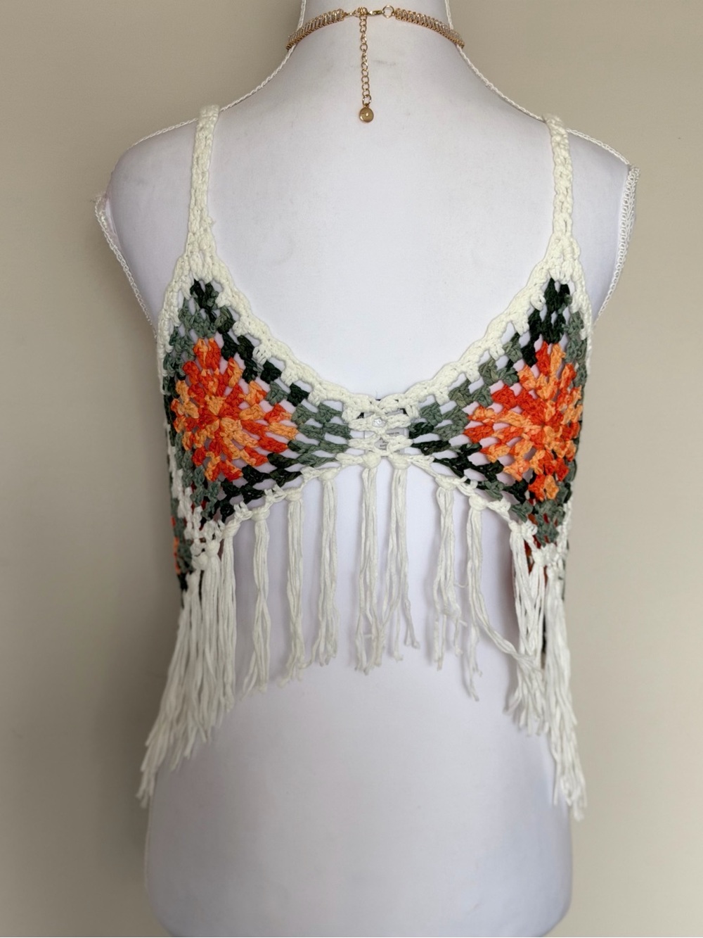 VIVID New York Crochet Fringe Festival Tank Top Boho Size S - Picture 6 of 7